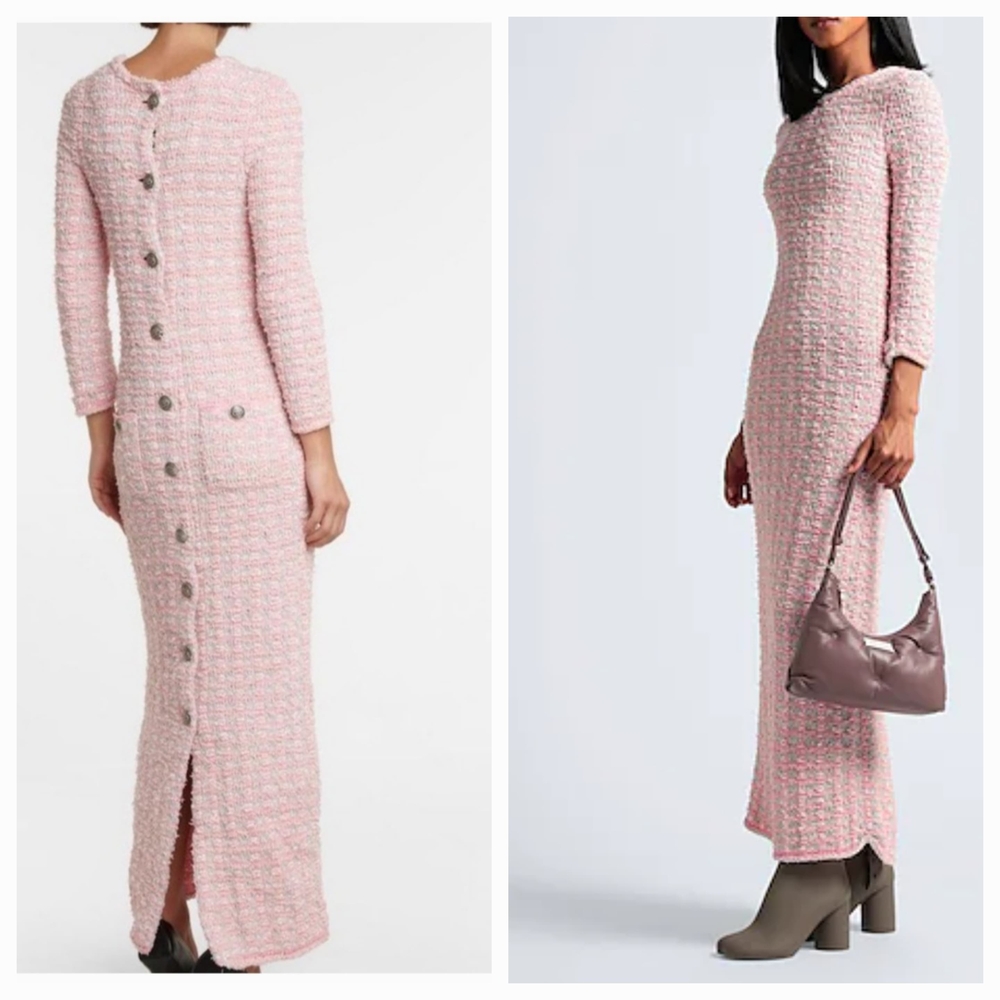 Balenciaga Pink Long Sleeve Tweed Dress
